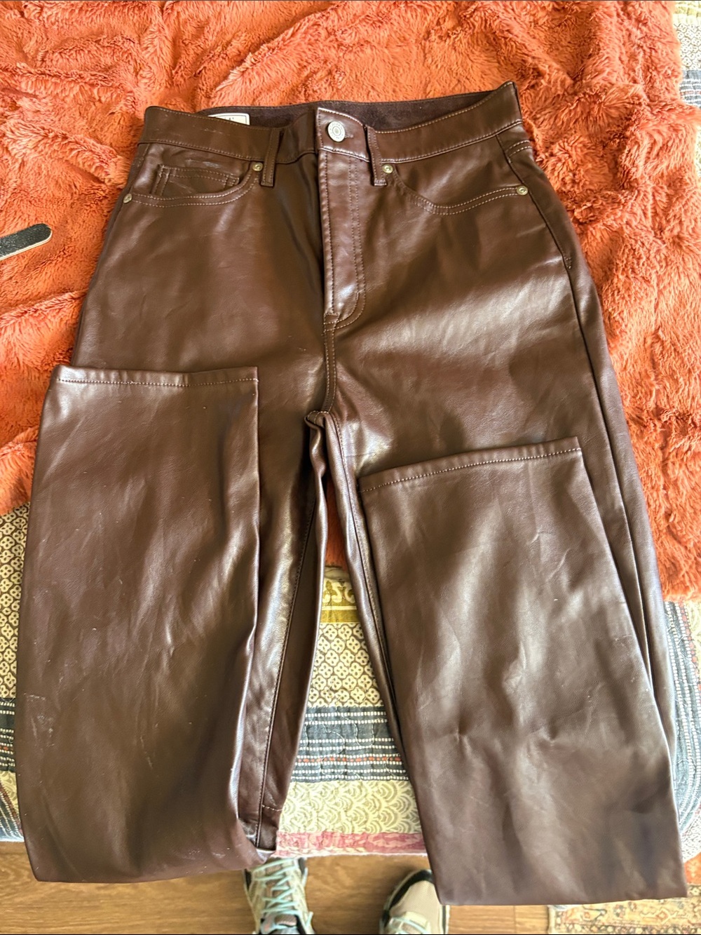Chocolate brown pleather slim jeans